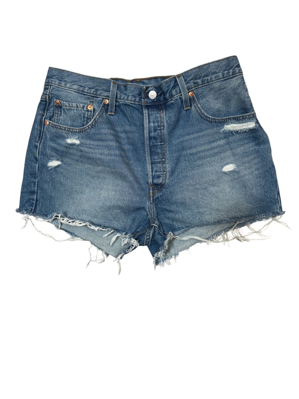 Levi’s Premium Wedgie Straight Distressed Shorts W34 Raw Cutoff Shorts Upcycled